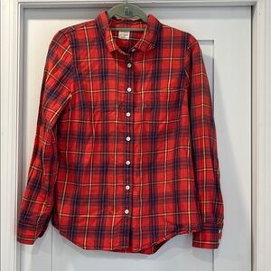 Women J. Crew Factory orange and Blue Plaid Flannel The Perfect Shirt size S
